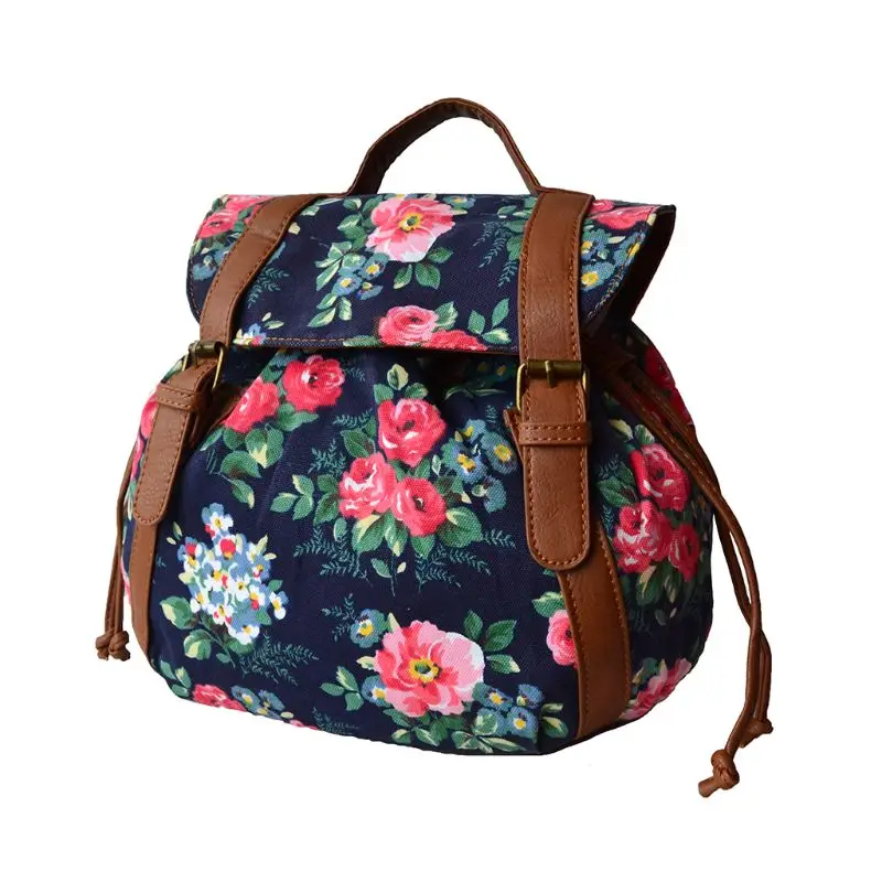 

Women Vintage Flower Printing Backpack School Shoulder Bag Drawstring Rucksack Canvas Travel Bags