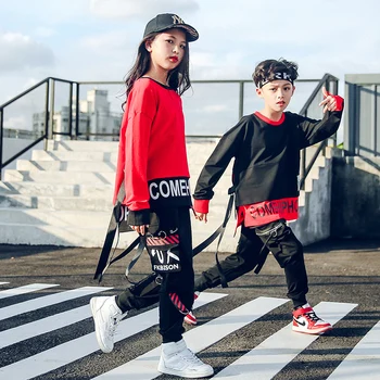 

Children's Street Dance Suit Girl's Long-sleeve Jazz Dance Costume Boy's Summer New Loose-fitting Korean Hip-hop DQT1034
