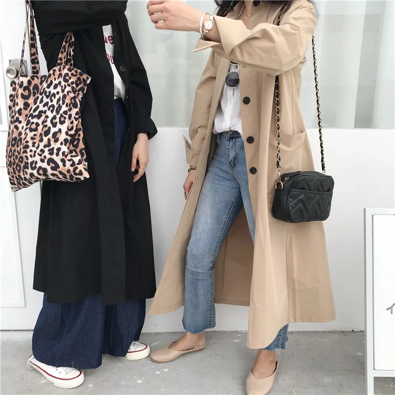 Новинка 2019 женские весенние длинные однобортные с длинным рукавом ветровки женские карманные прямые однотонная ветровка пальто TR140