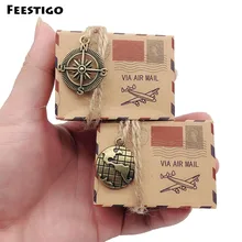 Feestigo 50 Uds. Caja de dulces Vintage para boda, caja de embalaje Kraft, regalo, caja regalos de boda y bolsa de regalos, suministros temáticos para fiestas de viaje