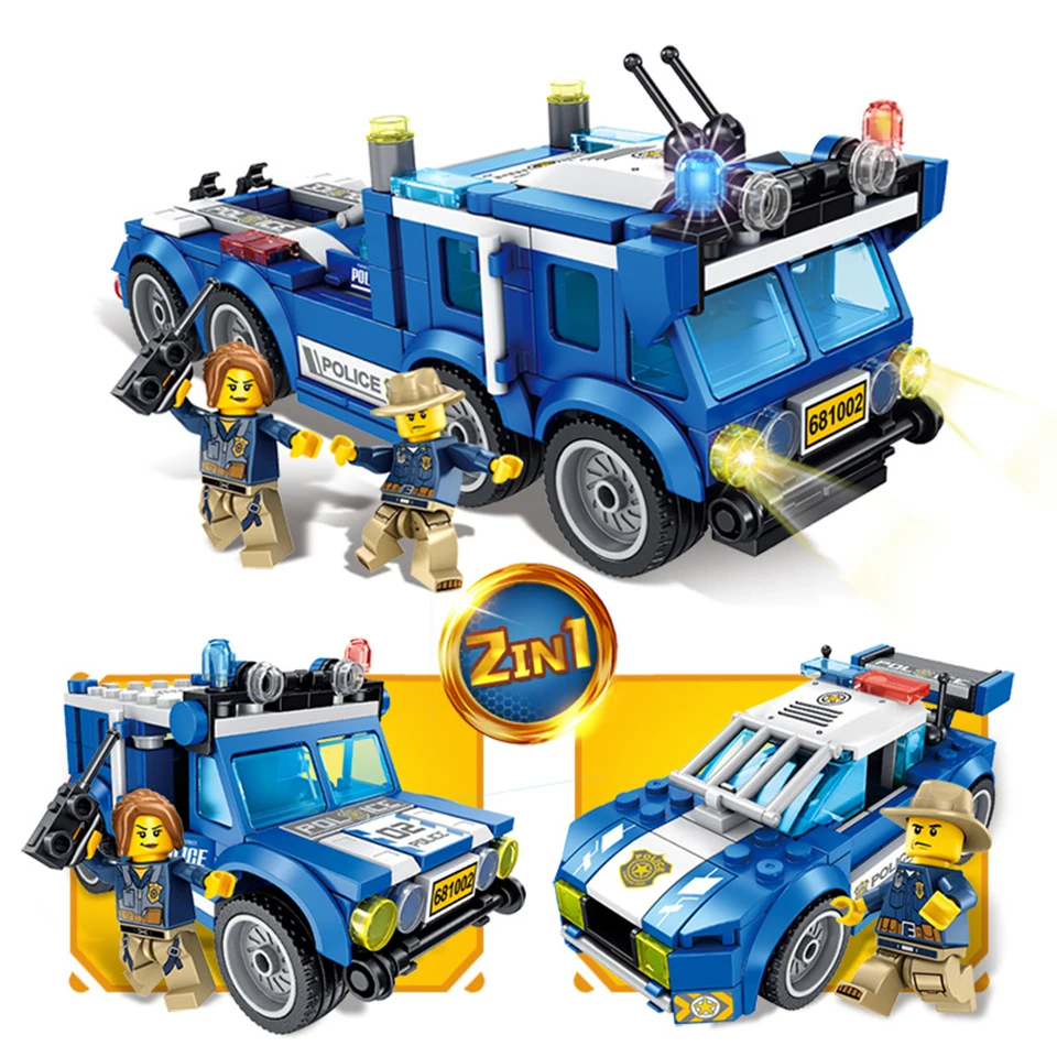 

New Police Series 2in1 Policecar Legoed Helicopter Small Particles Assemble Educational Model Bricks Toys Compatible Legod