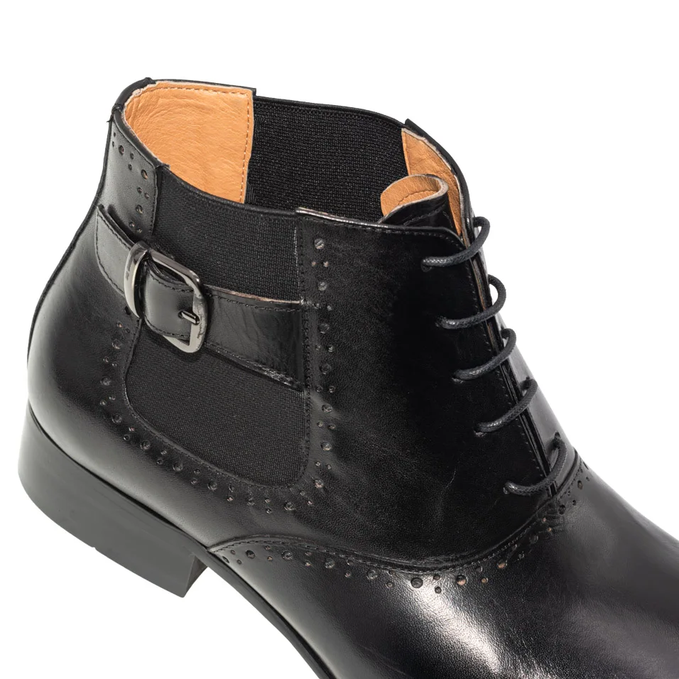 Мужские ботинки «Челси»; повседневные ботинки в итальянском стиле; модные полуботинки с пряжкой и острым носком; мужские ботинки из натуральной кожи на шнуровке с эластичной лентой