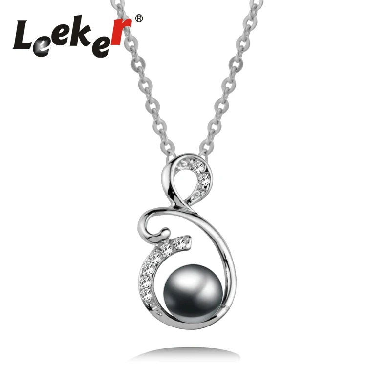 

LEEKER Vintage Jewelry Gray/White Imitation Pearl Necklace Women Hollow Pendant Wedding Chain 92193 LK1