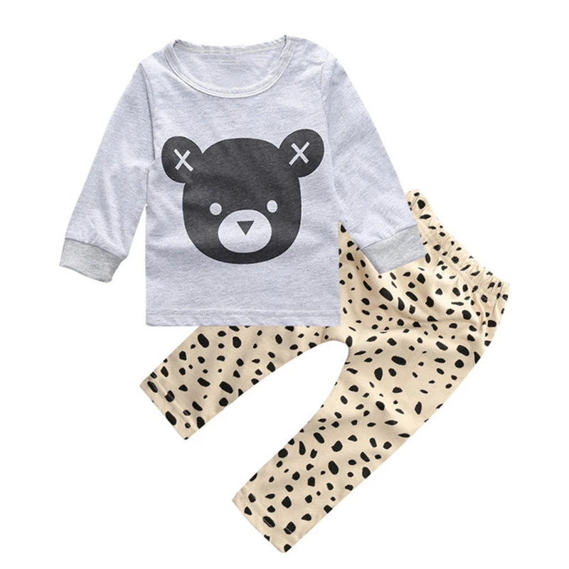 

2PCS Baby Boys Girls Cotton Clothes Bear Tops+Pants Sets Outfits Set Baby Clothes Spring Animal Clothing For Babies Suits