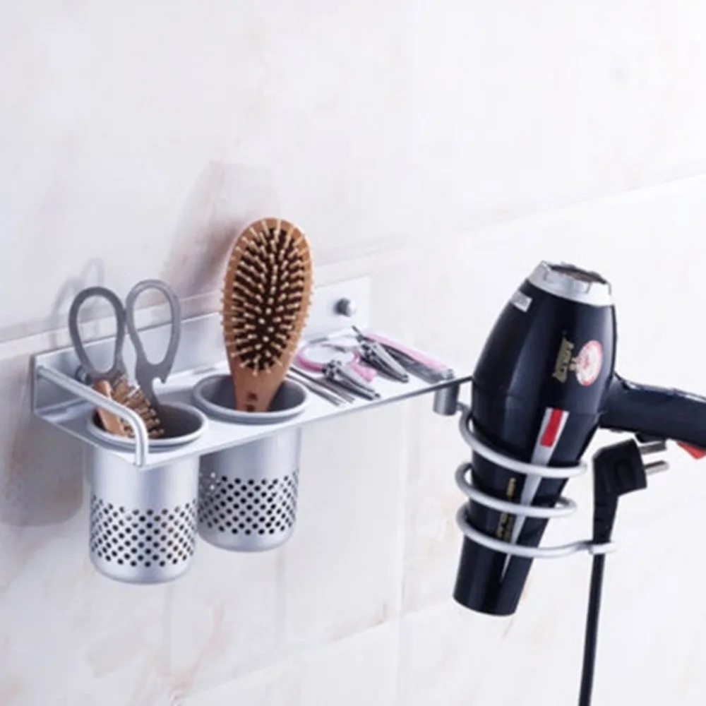 Aluminum Shelf Comb Hairdryer Holder Spiral Stand Bathroom Wall Mounted