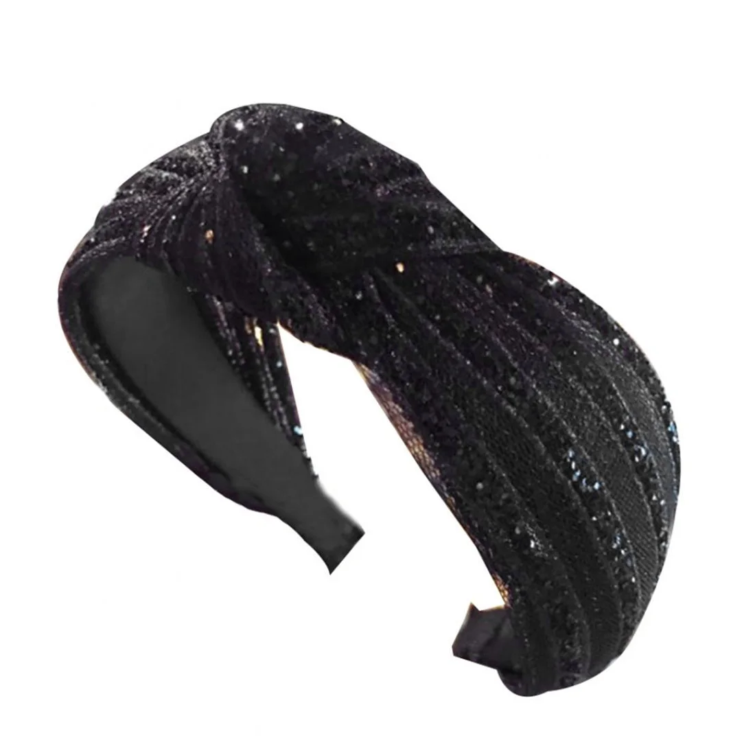 

Wide 1PC Graceful 2019 New Arrival Gifts Fashion Black Lace High Quality Beautiful Party Headband Cross Crystal Shiny Knotted