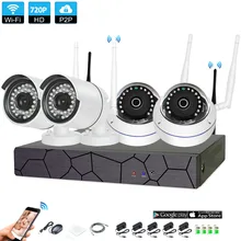 Wireless Surveillance System Network 4CH 1080P NVR Recorder Wifi Kit HD Video Inputs 4 PCS 1.0MP cctv Security Camera