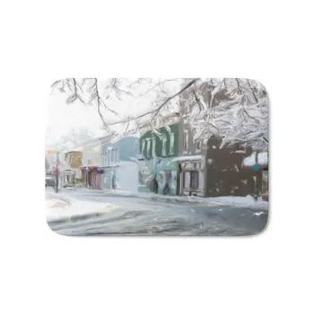 

Snowy Day On Mainstreet6 Bath Mat 17" x 24" Printed Carpets Anti Slip Modern Kitchen Rugs Home Decor