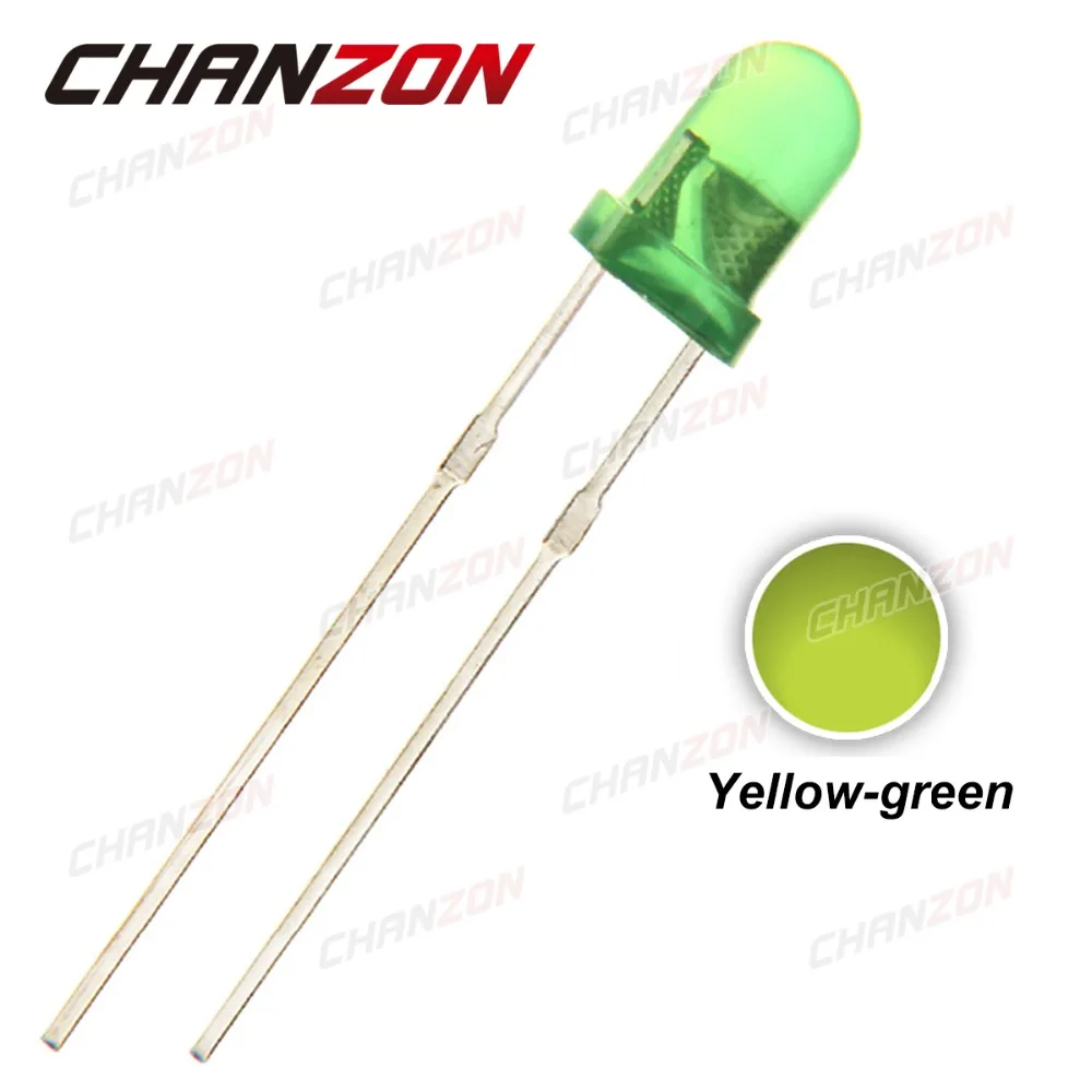 

CHANZON 100pcs LED 3mm Diffused Yellow Green Color 20mA DC 2V Round Wide Angle DIP 3 mm Light-Emitting Diode PCB LED Lamp Light