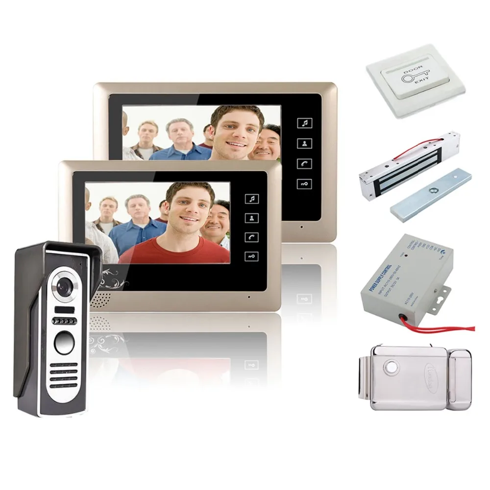 

Home Security 7 Inch TFT Touch Screen Color LCD Video Door Phone Wired Video Intercom 2 Monitor Doorbell Intercom system+Locks