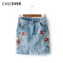 CHICEVER юбки с цветочной вышивкой для женщин Высокая талия Нерегулярные кисточкой мини женская юбка Осенняя модная одежда Новинка