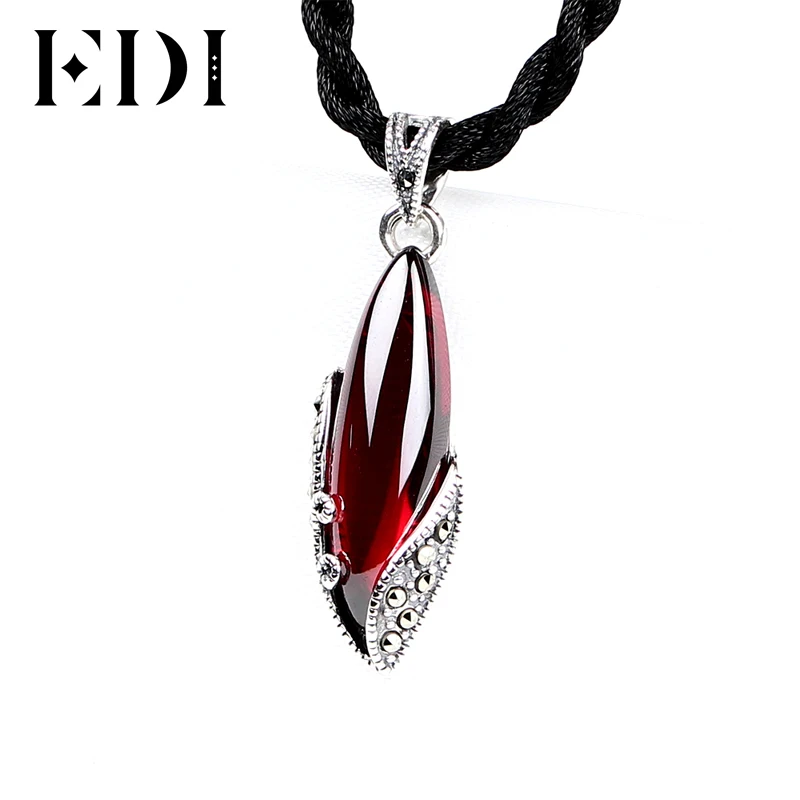 

EDI Vintage Silver Necklaces & Pendants Red Garnet Stone Pendant Retro Floating Charms Famales 925 Silver Pendants For Women