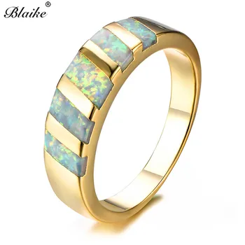 

Blaike White Fire Opal Rings for Women Vintage Yellow Gold Filled Rainbow Stone Ring Birthstone Jewelry Gold Color Wedding Bands