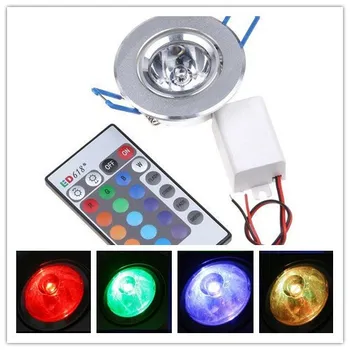 

50pcs/lot The Cheapest 3W LED RGB Ceiling Light 220V RGB Led Spotlight Downlight with Remote Controller 85V-265V Wall Lamp Light