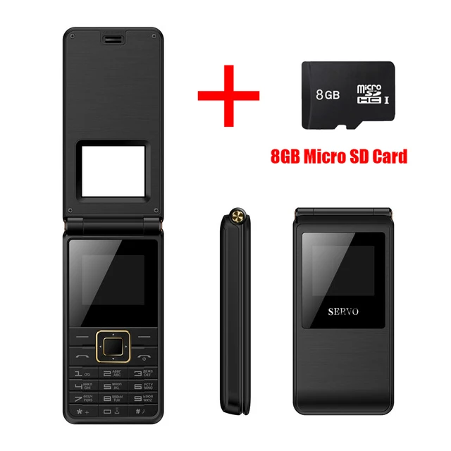 Black add 8GB card SERVO русская клавиатура флип-раскладушка мобильный телефон 1,7" две sim-карты большой шрифт FM MP3 старый человек GSM сотовые телефоны - Цвет: Black add 8GB card