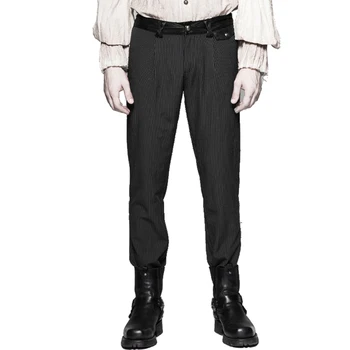 

Steampunk Men's Striped Cotton Pants Pinstripe Simple Fitness Chino Pants Casual Long Straight Pants