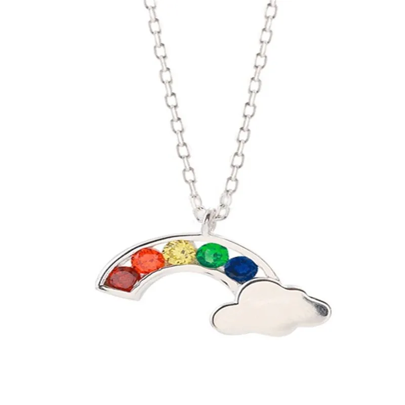 

925 Sterling silver Pendant necklace The colours of the rainbow Set auger Wholesale women's fashion jewelry