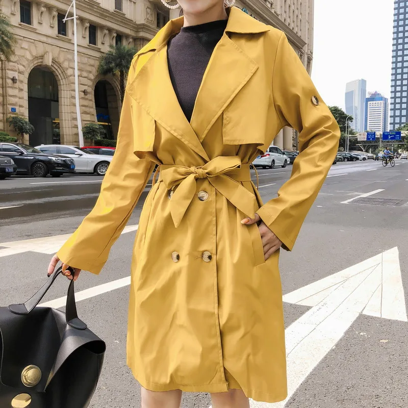 Women Korean Autumn Trench Coat Outwear Windbreaker A line Long ...