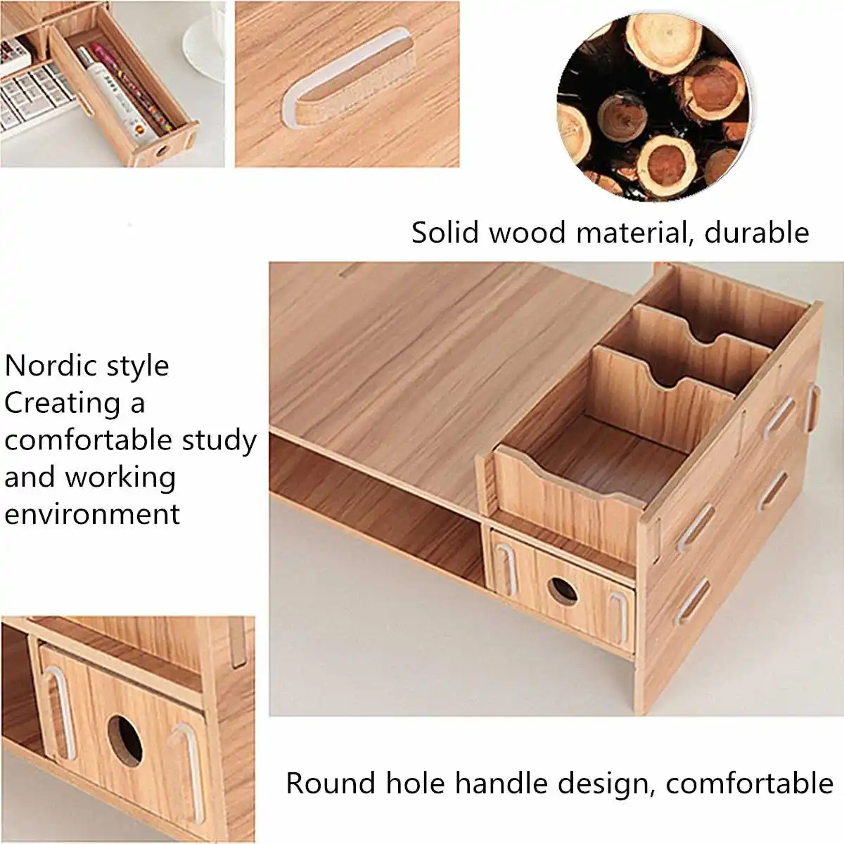  Multi-function Wood Desktop Monitor Stand Computer Screen Riser Shelf Plinth Strong Laptop Stand De