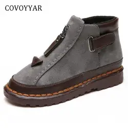 COVOYYAR/2019 Модные женские ботинки, осенне-зимние ботильоны на платформе с молнией спереди, дизайнерская женская обувь из флока, большие