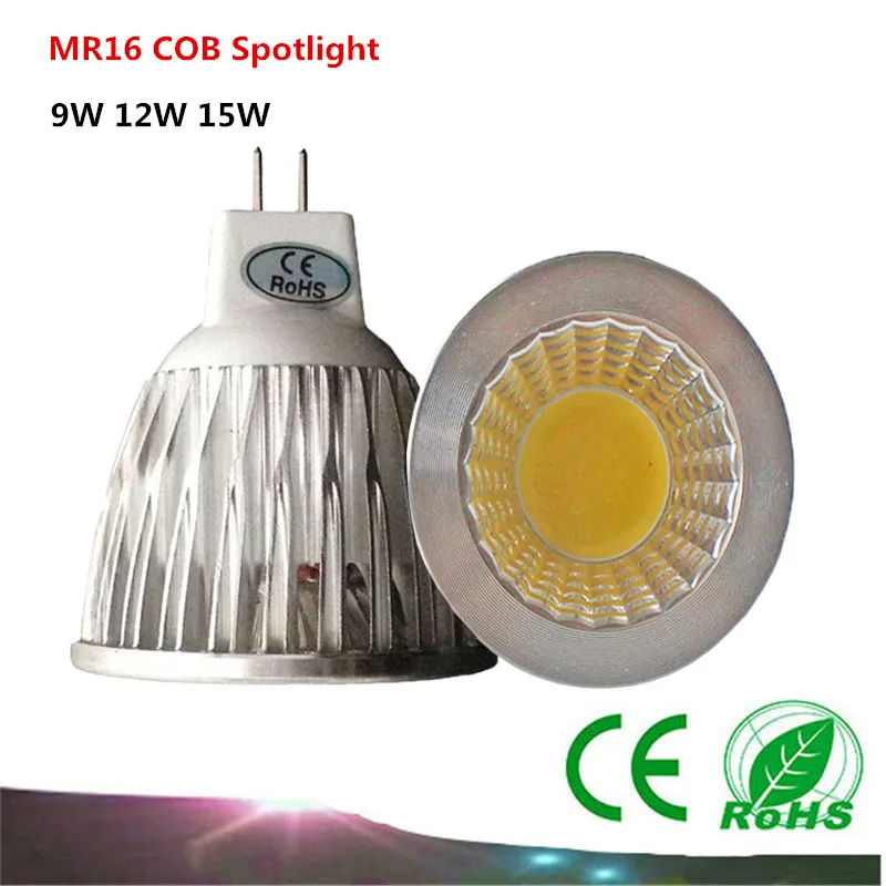 1PCS MR16 12V COB LED Bulb 9W / 12W / 15W Spotlight LED lamp warm white ...