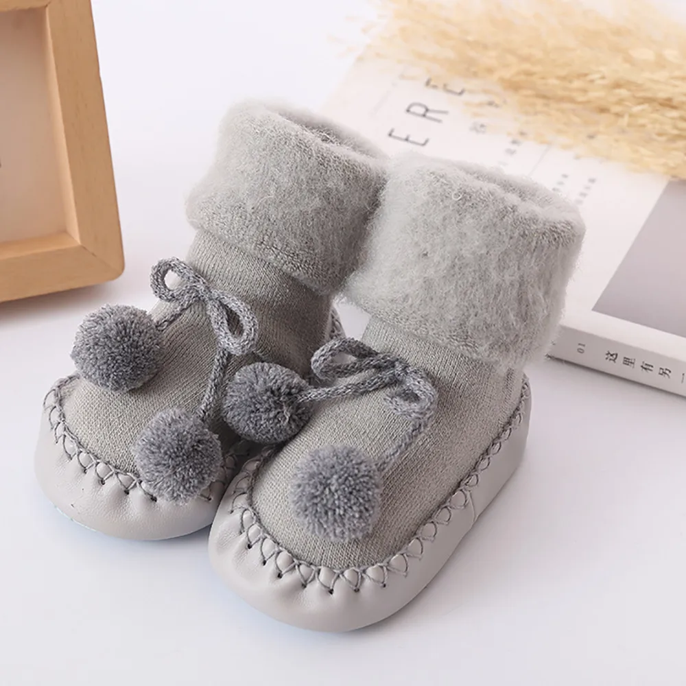 Infant Baby Boys Girls Solid Knit Floor Socks Toddler Kids Winter Warm Cotton Floor Socks Children Anti-Slip Fashion Step Socks