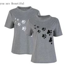 Women Casual Cotton T Shirt With Cat Paws On