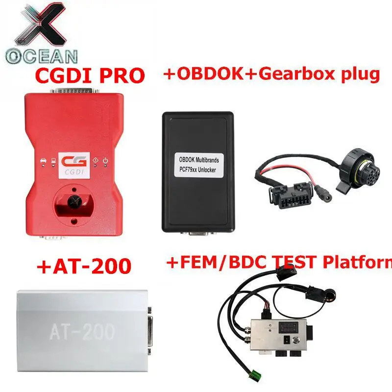 

CGDI Prog For BMW Auto key programmer+OBDOK Multibrands PCF79XX+FEM/BDC TEST PLATFORM+Gearbox plug+AT-200 for BMW +8 Foot chip