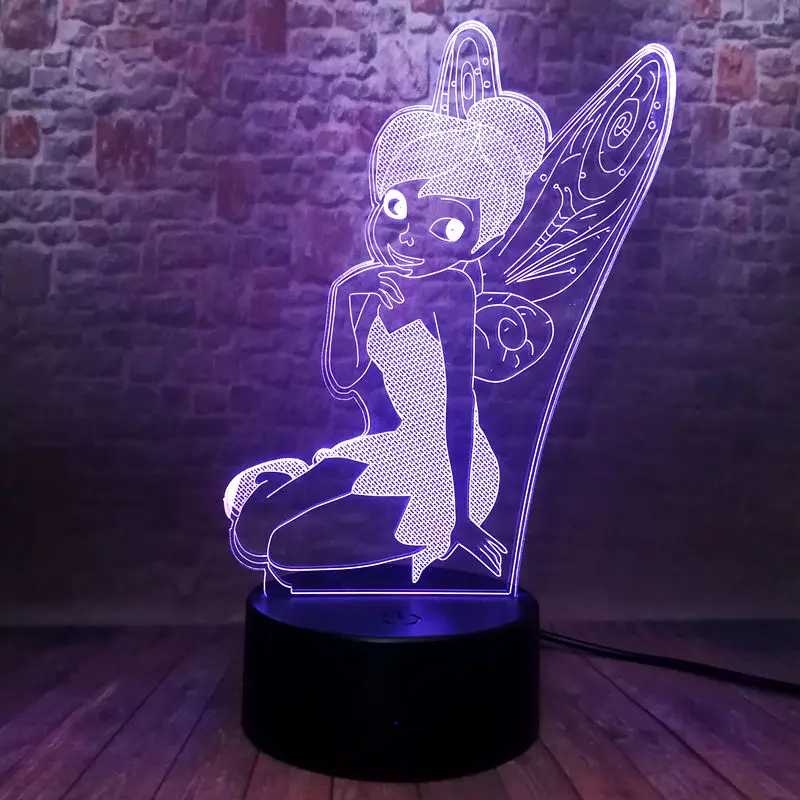 

Wings TinkerBell Figure 3D Illusion Led Lamp 7 Colors Changing Nightlight Tinker Bell fairies Kids Light-up Toys Birthday Party