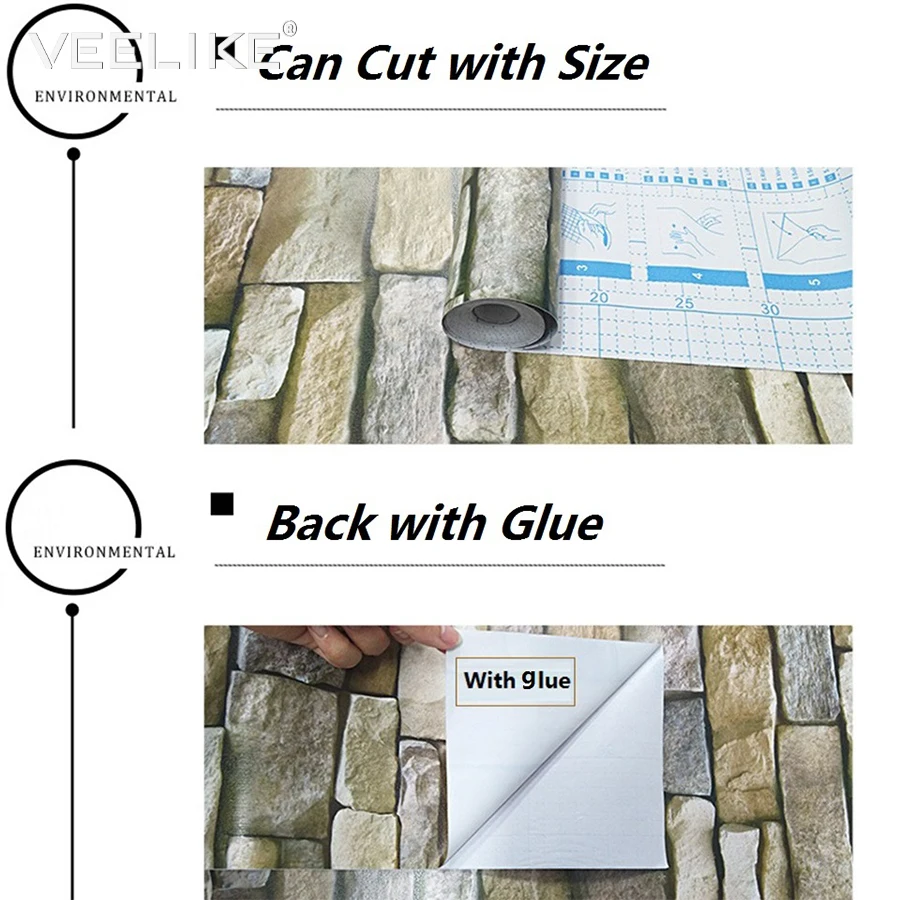 Кирпичный камень самоклеющиеся обои ПВХ винил Водонепроницаемая настенная бумага для спальни гостиной настенные изображения стена наклейки домашний декор