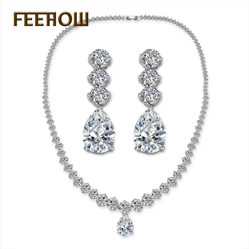 FEEHOW изысканный белый золотой цветок висячие украшения маркиза и слеза