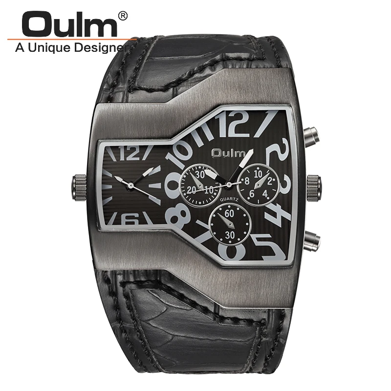 

Luxury Brand Watches for Men Oulm Brand Two Tme Zone Male Sport Style Quartz Wristwatch HP1220