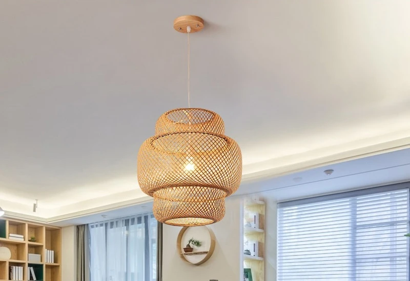 Novelty Japanese Style Hand Knitted Bamboo Pendant Lamp Modern Wood Decoration for Hotel Restaurant Cafe Bar Study Home Lighting (2)