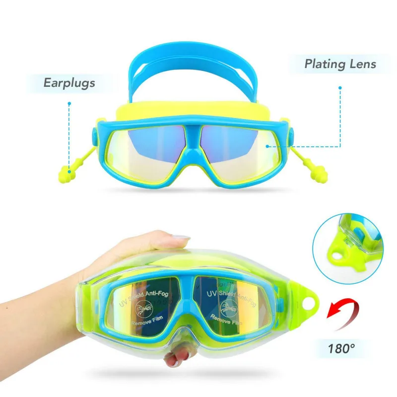 Детские очки для плавания с водонепроницаемым противотуманным объектив устойчивый к УФ и мягкий силиконовый ремень для детей подростков 4-15 лет