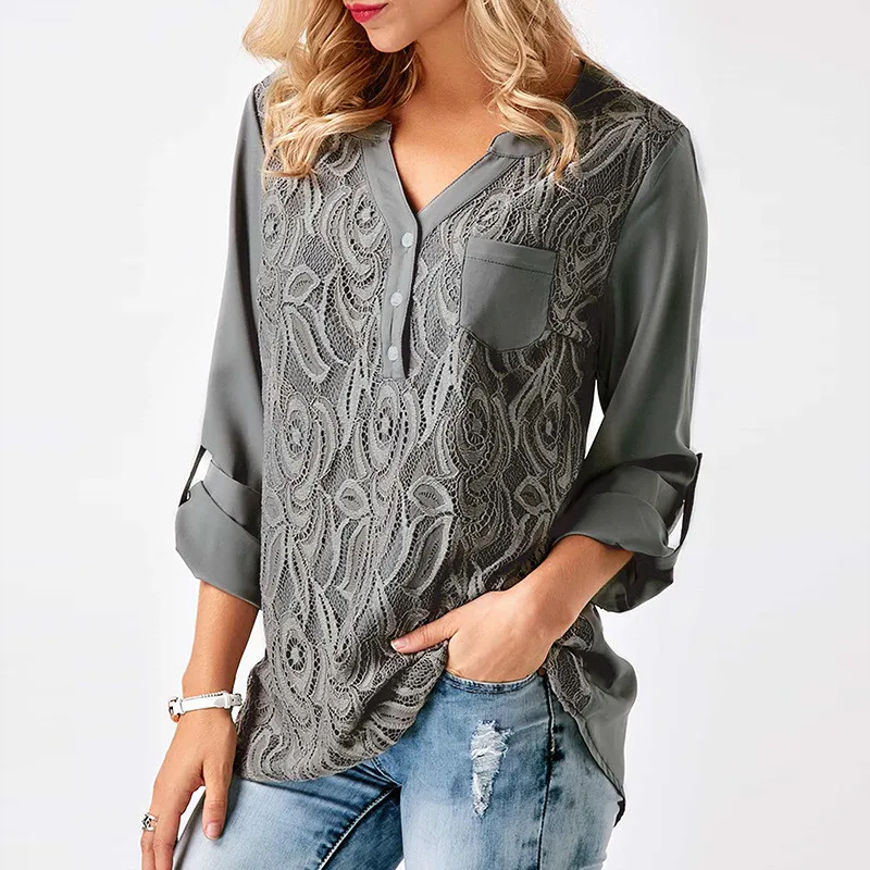 Embroidery Lace Chiffon Blouse Shirt Women Tops 2017 Autumn Winter Fashion Sexy Casual Long Sleeve Ladies