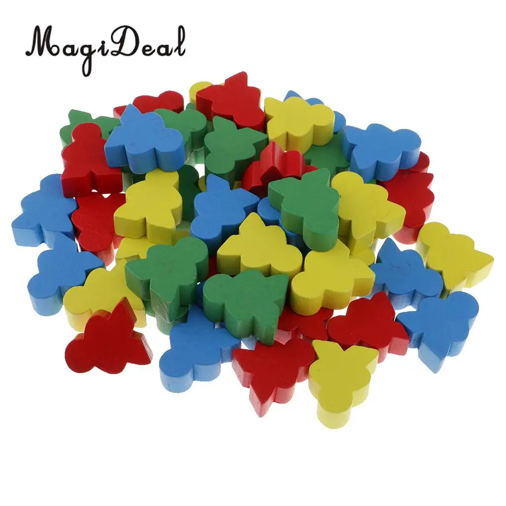 MagiDeal Novelty 50Pcs Assorted Color Human Shape Wooden Chess for Kids Board Game Educational Toys Gifts 24 x 19 x 9 mm Multi