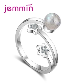 

925 Sterling Silver Openning Moon & Stars Shape Adjustable Openning Rings For Girl Finger Jewelry Attend Dance Party