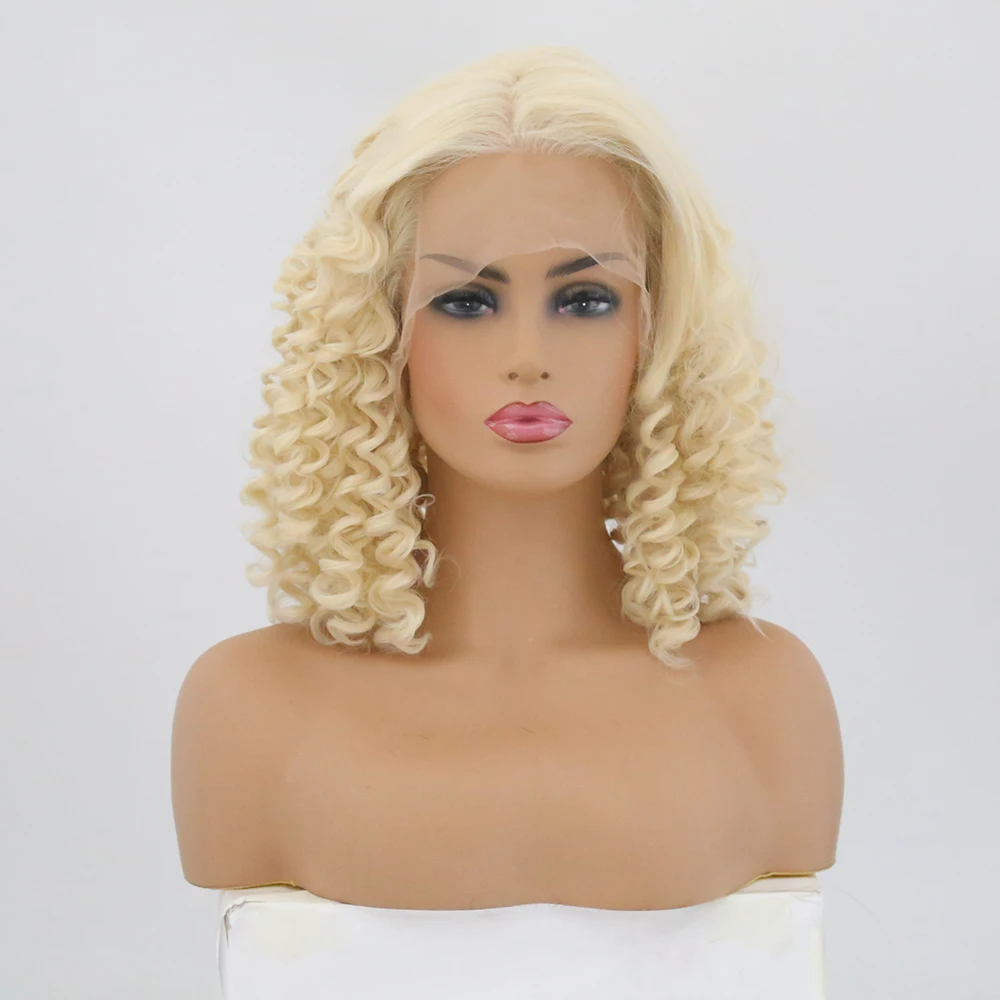 

Charisma Short Curly Blonde Hair Color Synthetic Lace Front Wigs Heat Resistant Fiber Half Hand Tied Wigs For Women