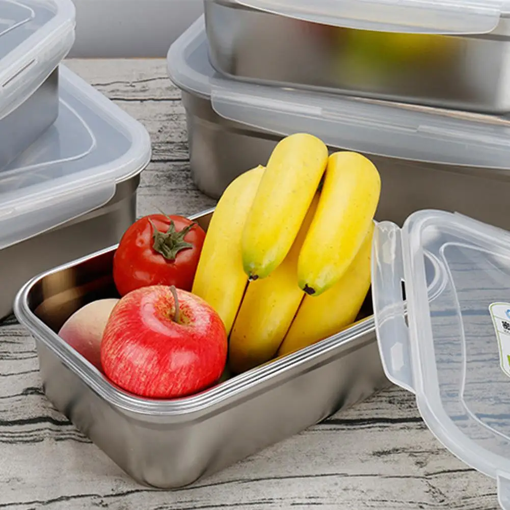 Rectangle Stainless Steel Food Storage Container Holder Lunch Box Bowl