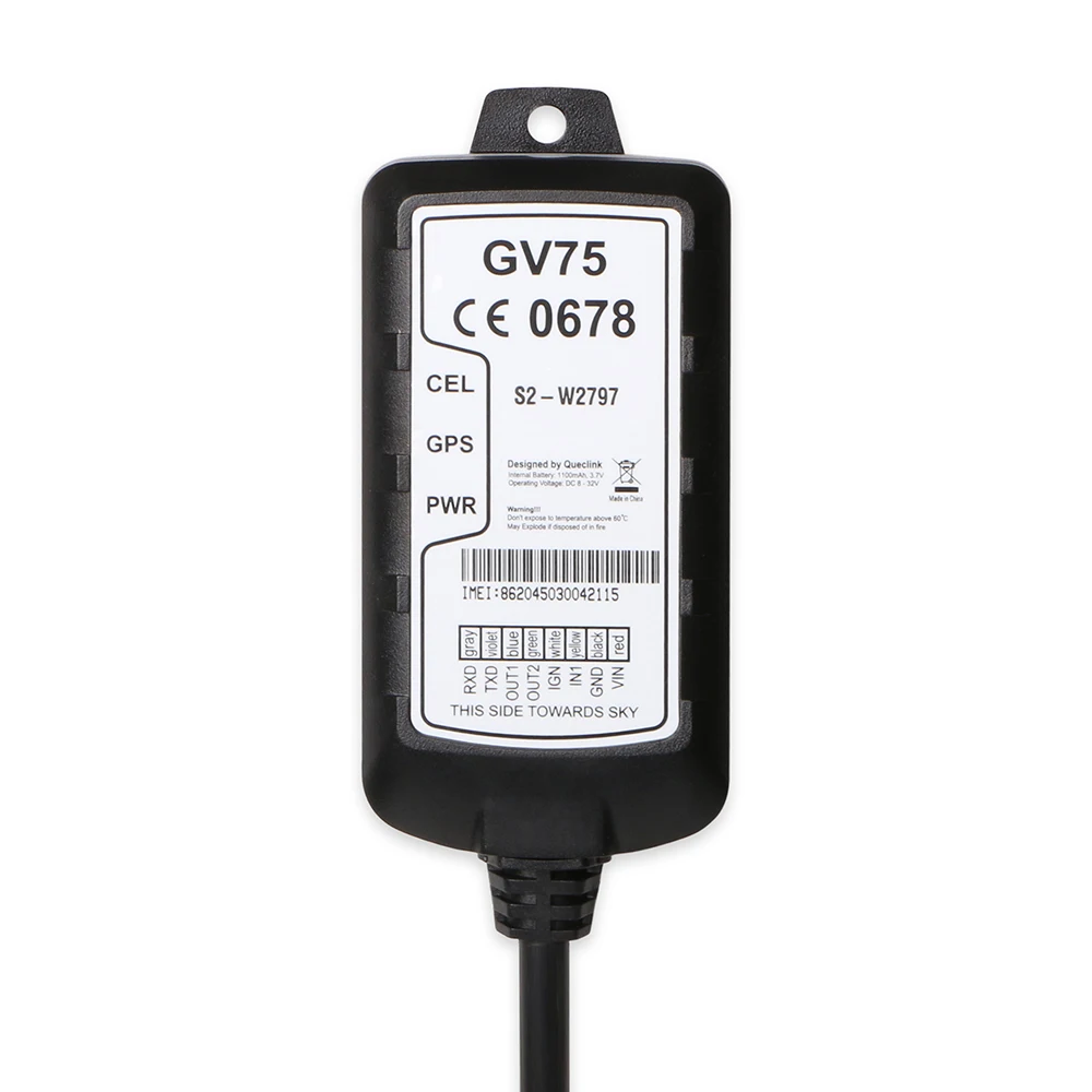 US $77.52 Vehicle GPS Tracker Car GSM Tracking Device Queclink GV75 Waterproof IP67 1100mAh 8V to 32V Crash Detection Cut Engine Tow Alarm