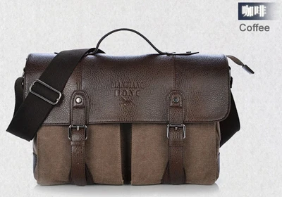 Модный военный холщовый мужской портфель, деловая сумка, чехол для ноутбука, мужская сумка через плечо, Холщовый портфель, сумка-тоут, сумка через плечо - Цвет: coffee