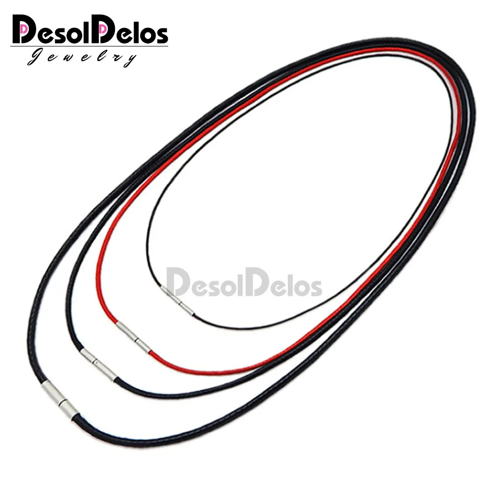 

1 1.5 2 3mm Necklace Cord Black Leather Cord Wax Rope Lace Chain With Stainless Steel Rotary Buckle For DIY Necklace Jewelry