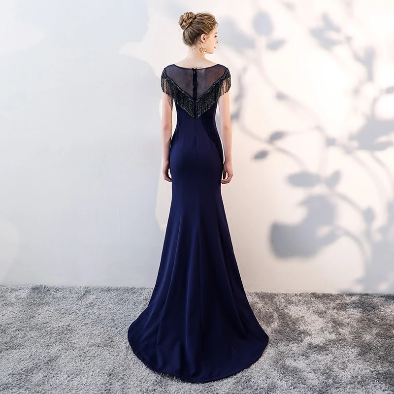 SSYFashion Новый банкет изящный темно синий Русалка роскошное вечернее платье
