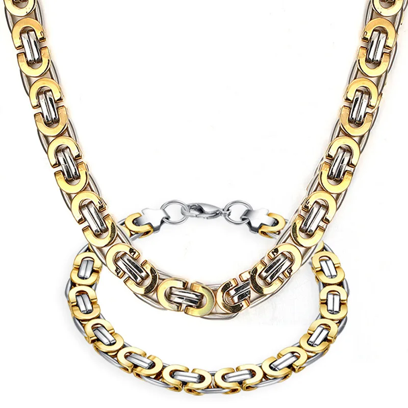 Fashion Double Color Titanium Steel Bracelet Necklace Sets For Men Gifts | Украшения и аксессуары