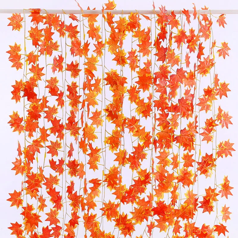 

30Pcs Artificial Silk 2.3M Red Maple Leaves Vine Yellow Stem Ivy Rattan Cane Hanging Garland Plant Wedding Home Party Decoration