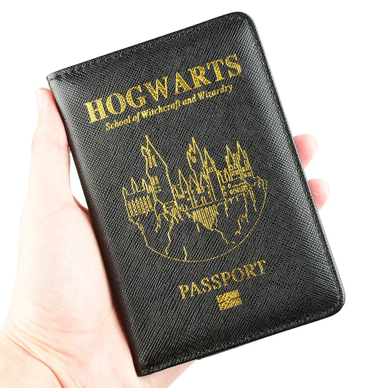 DIKEDAKU Hogwarts Rfid Passport Cover Black Pu Leather Id Credit Card