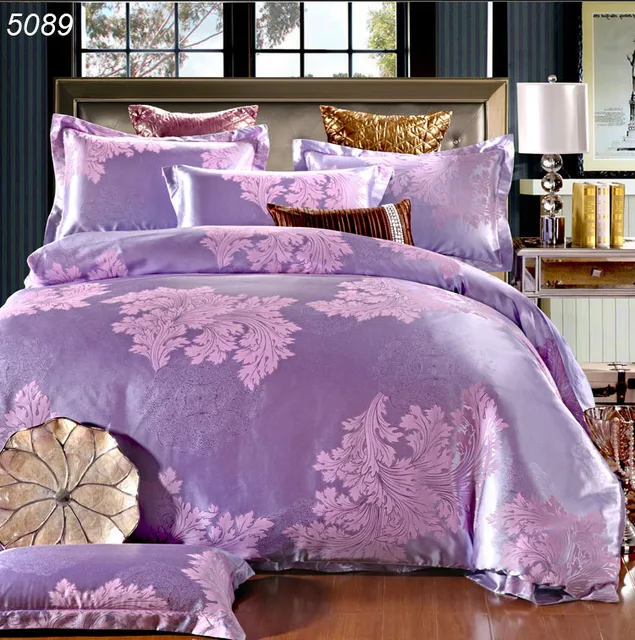 Silk purple bedding set patchwork quilt cover king duvet cover 4pcs bed