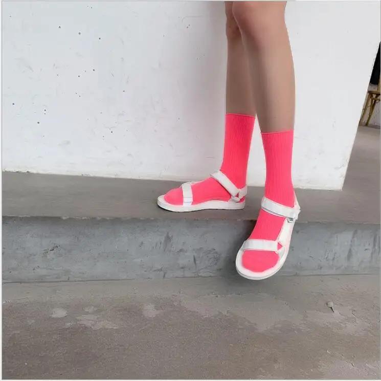 

SKMY Neon Color Streetwear Solid Sock Hip Hop Harajuku Socks 2019 Fashion Summer Unisex Men Women Socks