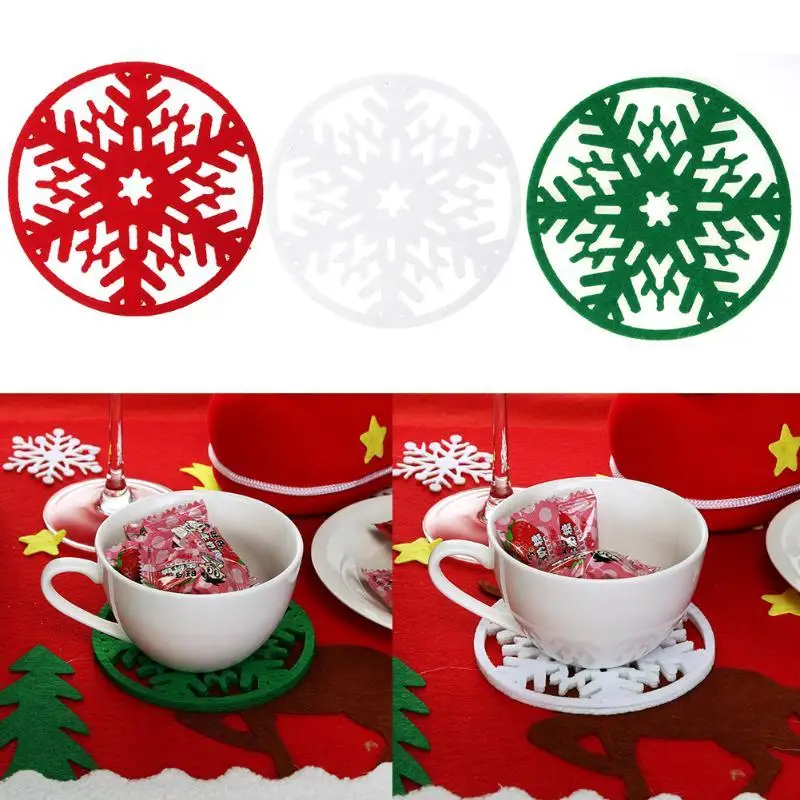 

12pcs/set Christmas Snowflake Shape Cup Mat Dinner Table Coasters Dish Pad Natal Noel New Year Christmas Decorations for Home