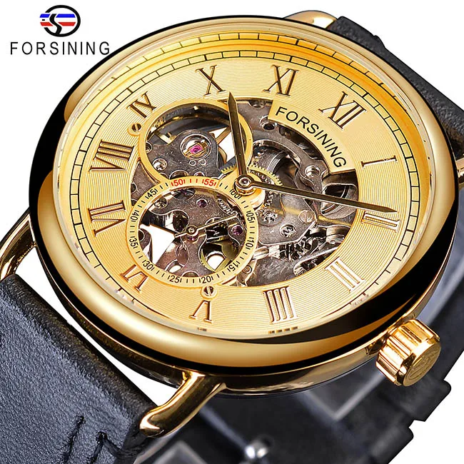 GMT1134-27Small Forsining, классический серебристый чехол, черный, натуральная кожа, ремешок, Римский номер, водонепроницаемый дизайн, мужские механические часы, Лидирующий бренд, роскошные - Цвет: GMT1134-27Small